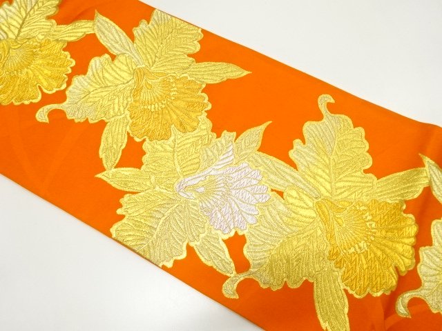 JAPANESE KIMONO / ANTIQUE WESTERN-STYLE FLORAL PATTERN WOVEN FUKURO OB